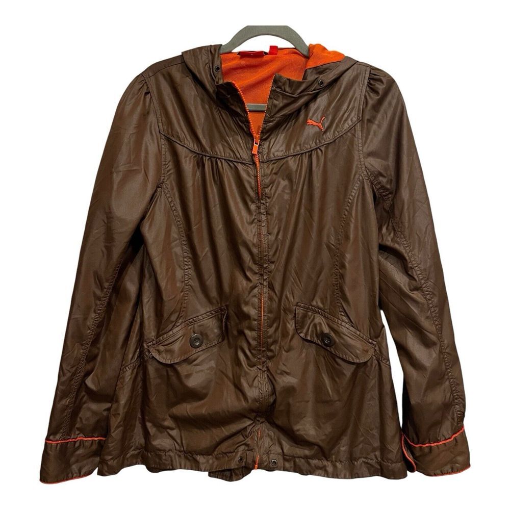 Puma Athletic Women's Jacket Trench Coat Urban Brown Rain Parka Sz Medium